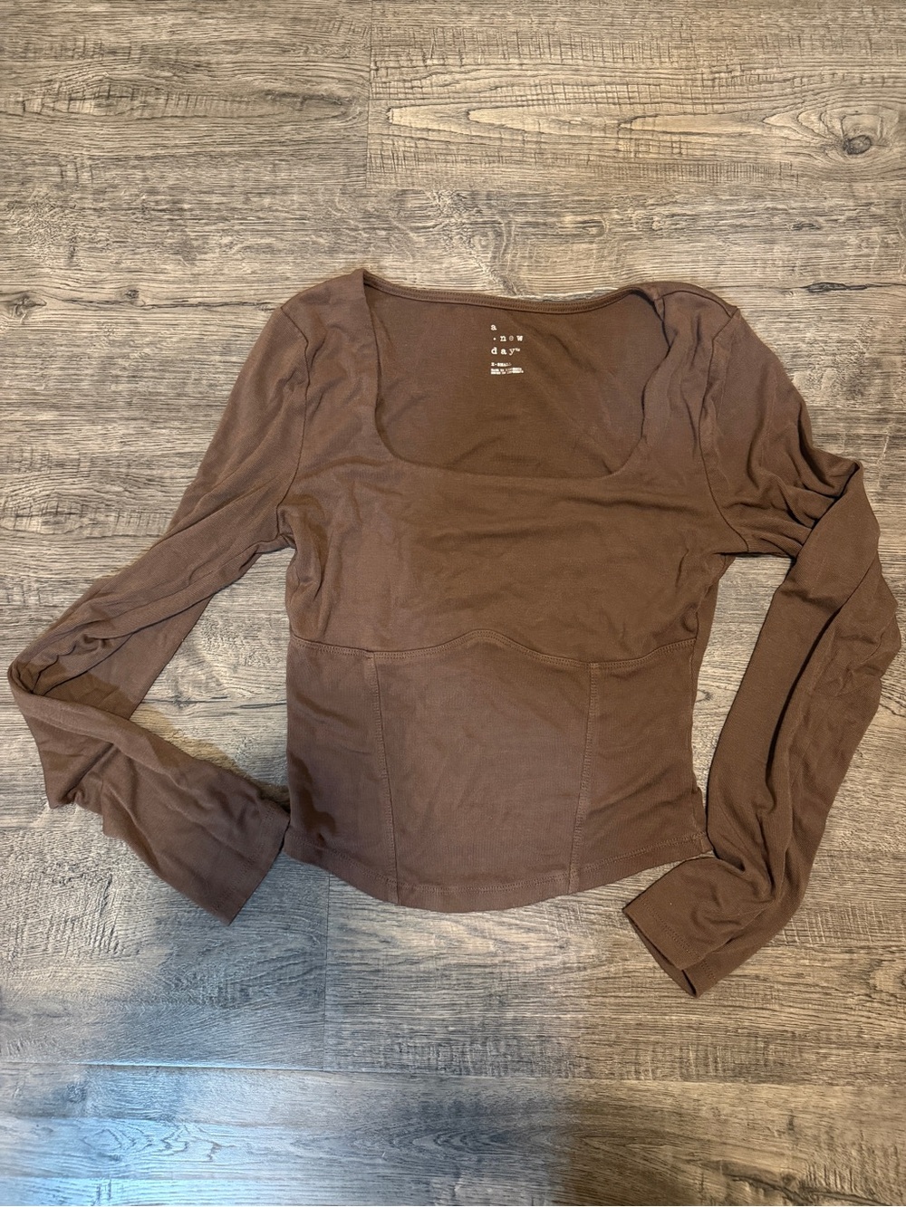 a new day Brown Long Sleeve Scoop Neck Top